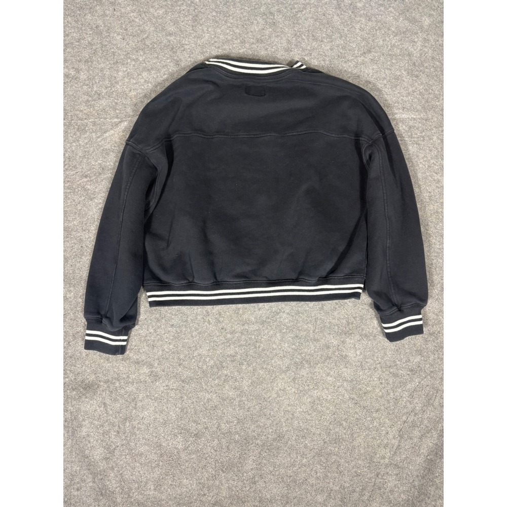 Abercrombie Fitch Soft A&F Collection V Neck Sweatshirt Black White Stripes Sz L - Picture 8 of 8